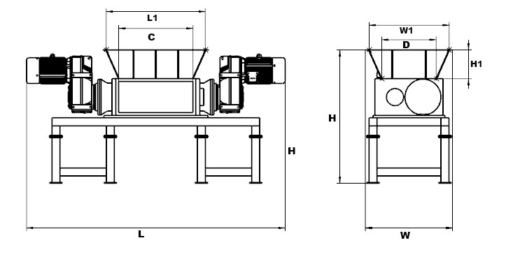 Two Shaft Cardboard Waste Rubber Shredder Medium Duty Recycling Machine